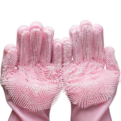 Food Grade Dishwashing Gloves Silicon Dishes cleaning Gloves with Cleaning Brush Kitchen Wash  Housekeeping scrubbing gloves